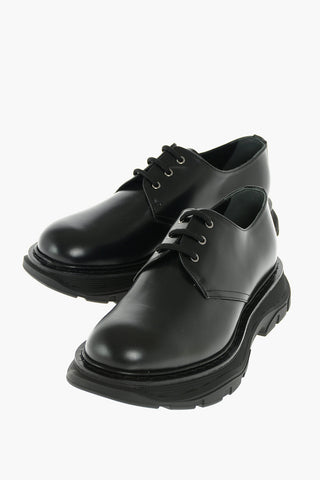Rubber Sole Lace up Leather Derby Shoes
