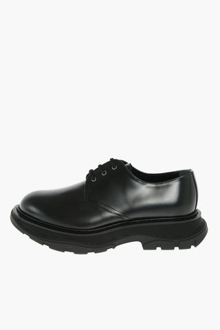 Rubber Sole Lace up Leather Derby Shoes