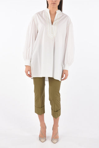 Puffed-sleeve Embroidered Cotton Tunic