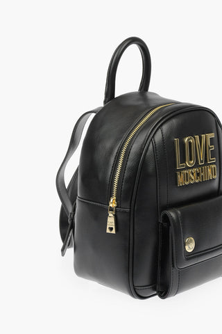 LOVE faux leather backpack with golden logo and patch pocket on the front