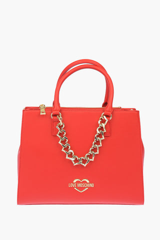 LOVE faux leather tote bag with golden chain