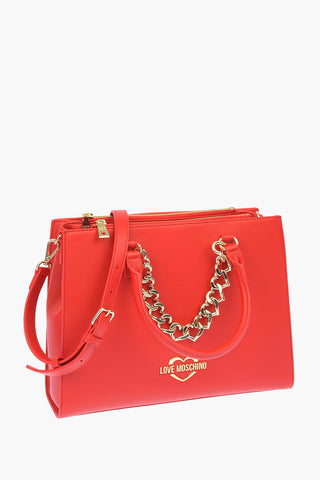 LOVE faux leather tote bag with golden chain