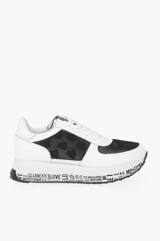 LOVE Leather Sneakers with Mesh Details and Logo-embossed Sole
