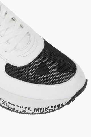 LOVE Leather Sneakers with Mesh Details and Logo-embossed Sole