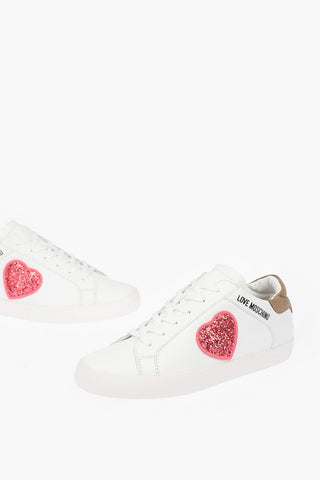 LOVE leather low top sneakers with glitter heart