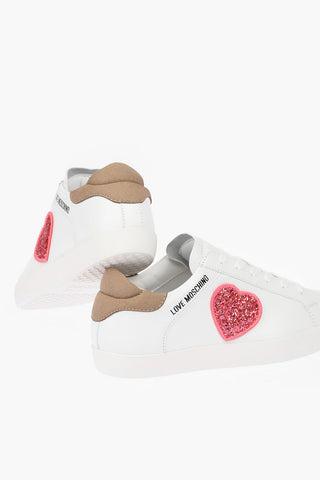 LOVE leather low top sneakers with glitter heart