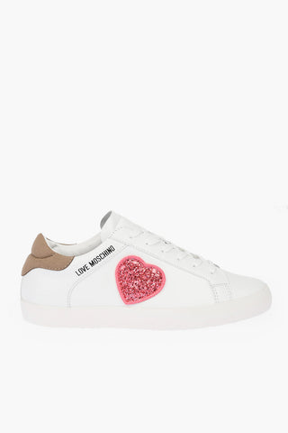 LOVE leather low top sneakers with glitter heart