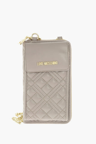 LOVE Quilted Faux-leather Wallet with Phone-holder and Removable Gold-toned Strap