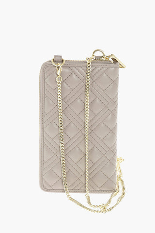 LOVE Quilted Faux-leather Wallet with Phone-holder and Removable Gold-toned Strap