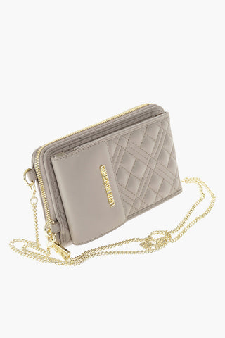 LOVE Quilted Faux-leather Wallet with Phone-holder and Removable Gold-toned Strap