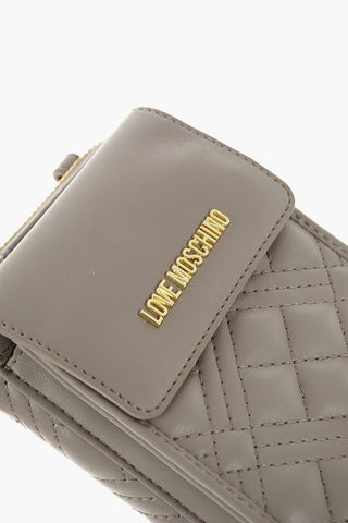 LOVE Quilted Faux-leather Wallet with Phone-holder and Removable Gold-toned Strap