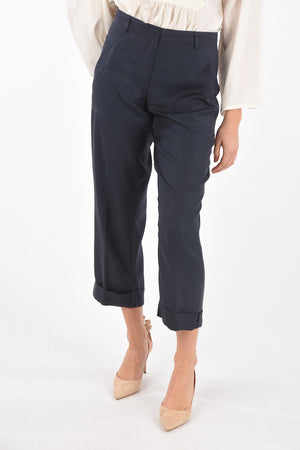 High Waist Cropped Silk Pants