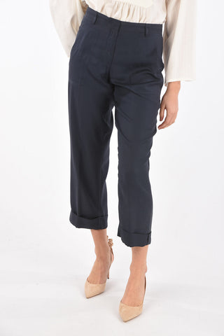 High Waist Cropped Silk Pants