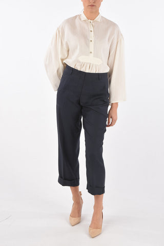 High Waist Cropped Silk Pants