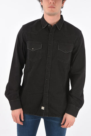 camicia D-EAST-P  in denim con bottoni automatici e doppio taschino