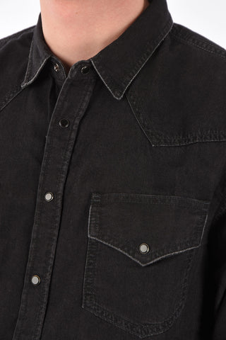 camicia D-EAST-P  in denim con bottoni automatici e doppio taschino