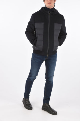 Hooded Down Jacket with Wool and Cashmere Inserts