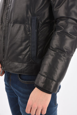 ID Leather Down Jacket with Hood