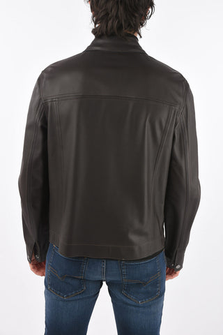 ID Leather Jacket with Snap Buttons