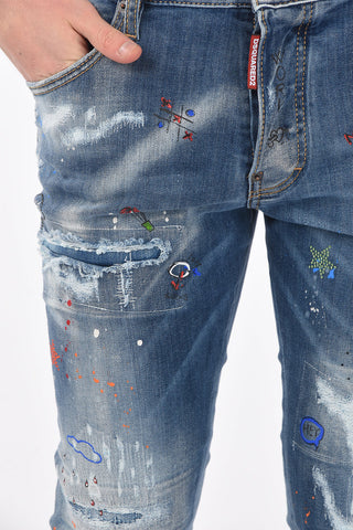 Printed SKATER Stretch Denims with Strass