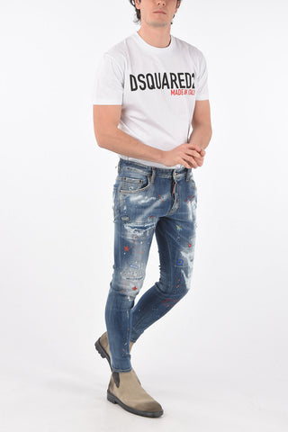 Printed SKATER Stretch Denims with Strass