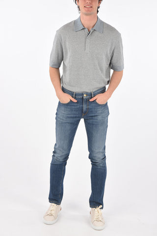 ZZEGNA 17cm stone washed Mid-rise waist slim fit jeans