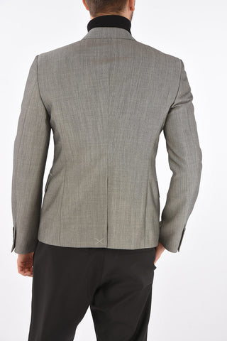 Single-breasted Flap Pocket Wool Blend Blazer