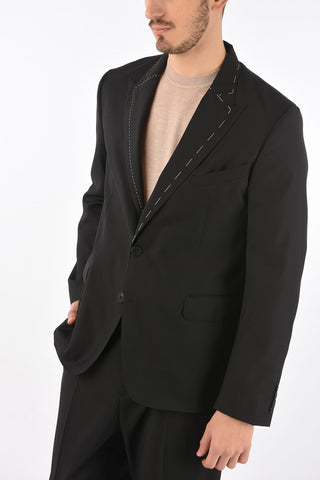 Unlined Peak Lapel Blazer with Visible Stitchings