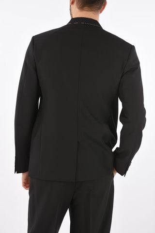 Unlined Peak Lapel Blazer with Visible Stitchings