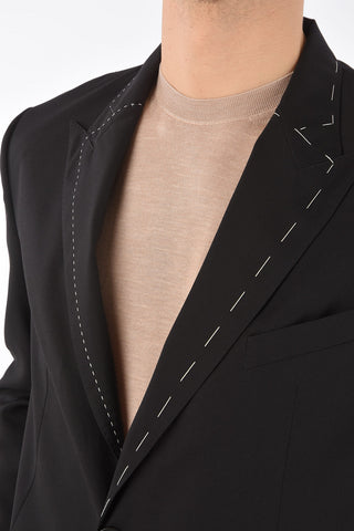 Unlined Peak Lapel Blazer with Visible Stitchings
