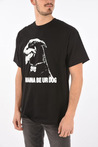 Crewneck T-shirt With I WANNA BE UR DOG Print