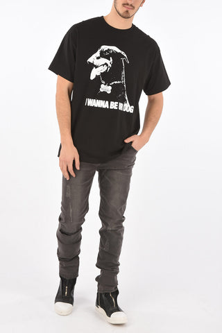 Crewneck T-shirt With I WANNA BE UR DOG Print