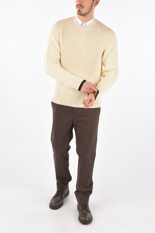 Crew Neck Ribbed Merinos Wool Pullover