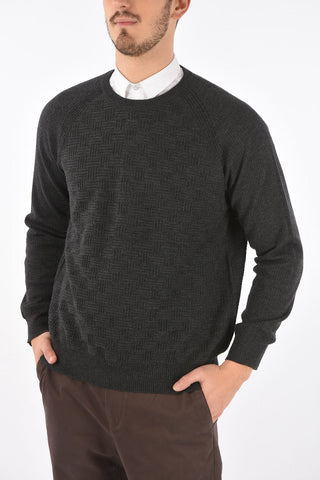 Crew Neck Interlace Motif Virgin Wool Pullover