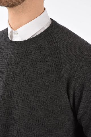 Crew Neck Interlace Motif Virgin Wool Pullover