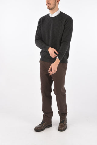 Crew Neck Interlace Motif Virgin Wool Pullover