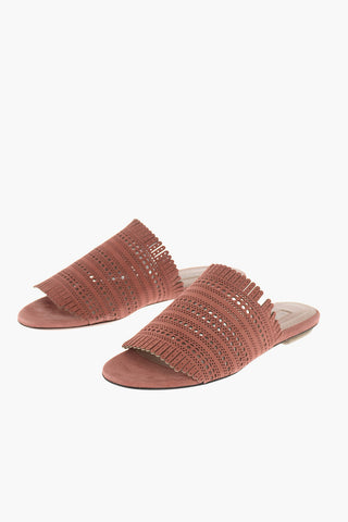 Perforated Suede Flat Sandals