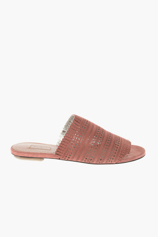 Perforated Suede Flat Sandals