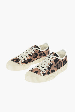 Leopard Patterned Lace up Denim Sneakers