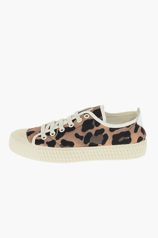 Leopard Patterned Lace up Denim Sneakers