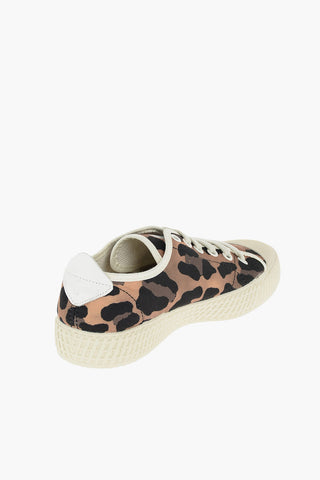Leopard Patterned Lace up Denim Sneakers