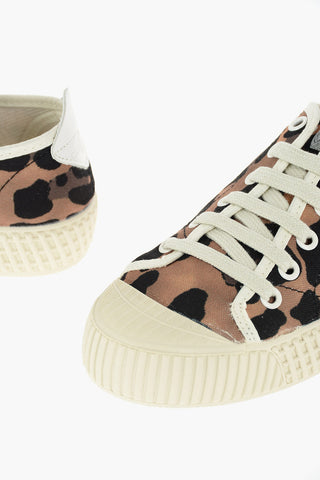 Leopard Patterned Lace up Denim Sneakers