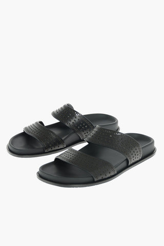 Double Perforated Band Leather Slippers