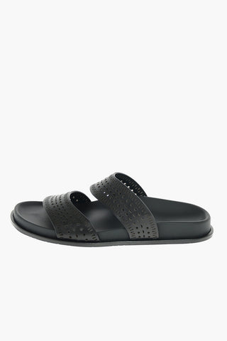 Double Perforated Band Leather Slippers