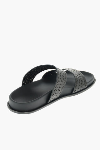 Double Perforated Band Leather Slippers