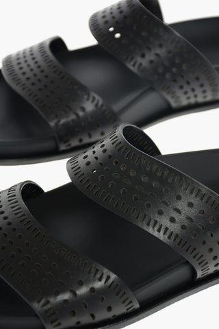 Double Perforated Band Leather Slippers