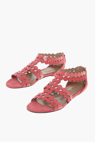 Sandali Flat in Pelle e Suede con Zip Posteriore