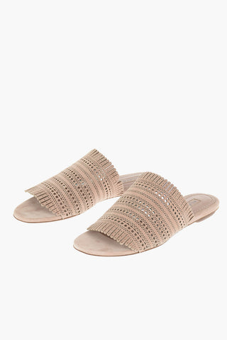 Perforated Suede Flat Sandals