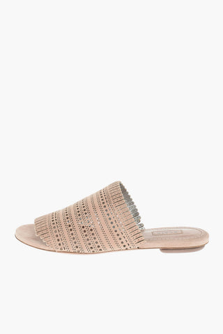 Perforated Suede Flat Sandals