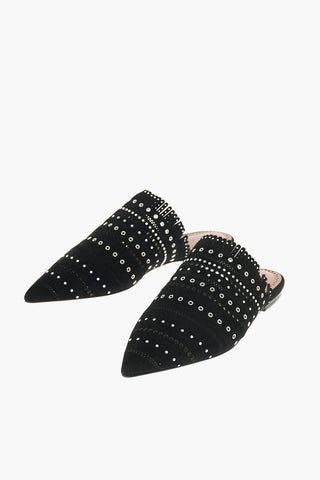 Perforated Suede Studded Mules